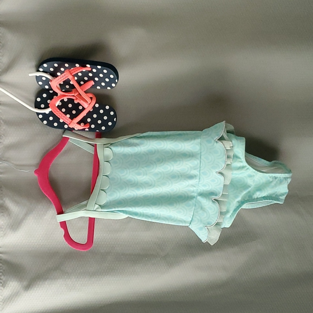 Toddler bathing suit and flip flops